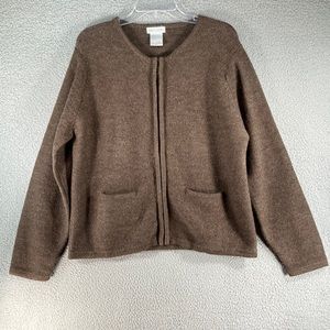 Pierre Cardin Women's Full Zip Cardigan Sweater Size Large 100% Wool Brown